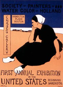 Reproduktion af en plakat, der reklamerer for den første årlige udstilling i USA af "Society of Watercolourists of Holland", Chase