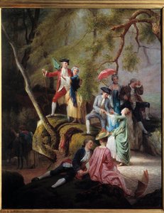 Country underholdning Galant Scene under en gåtur af adelsmænd. Maleri af Charles Gustave Housez (1822-1880) 1800-tallet. Privat samling af Charles Housez