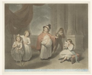 Børn spiller en komedie Børn ser komedie (titel på objekt) af Charles Howard Hodges