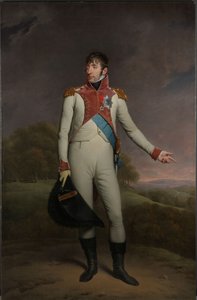 Portræt af Louis Napoleon, konge af Holland Louis Napoleon (1778-1846), konge af Holland fra 1806 til 1810, i livgardens uniform til fods, dekoreret med Storkorset af Den Kongelige Orden af Unionen af Holland og Officerskorset af L. af Charles Howard Hodges