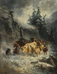 Fransk: Troupeau dans une tempête de neige Flok i snestorm af Charles Humbert