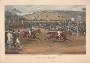 En af et sæt på fire: Leamington Grand Steeple Chase ... 1837. Plade 4. Marqs of Waterford on Monarch ... af Charles Hunt