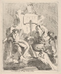 Design til et springvand med en siddende nymfe til venstre og triton, der holder en skal for munden ..., 1768. af Charles Hutin