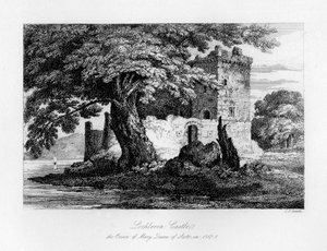 Lochleven Castle, Skotland, fængslet for Mary, Queen of Scots, 1840