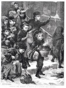 Feeding the Hungry, A London Soup Kitchen, 1880 af Charles J. Staniland