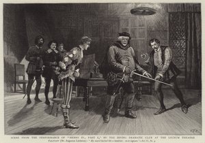 Scene fra opførelsen af Henry IV, del I, af Irving Dramatic Club på Lyceum Theatre af Charles J. Staniland
