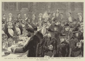 The Banket of the Benevolent Society of St Patrick på First Avenue Hotel, der introducerer nogle af prisvinderne af Charles J. Staniland
