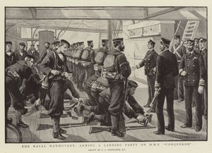 Søværnets manøvrer, bevæbning af en landgangsgruppe på HMS Conqueror af Charles J. Staniland