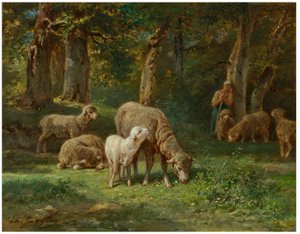 Hyrdinden vogter sin flok af Charles Jacque