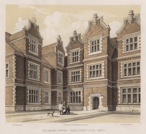 Gammel herregård, Hollingbourne, Kent (farve litho) af Charles James Richardson