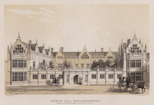 Rushton Hall, Northamptonshire, opført af Sir Thomas Tresham, i Elizabeths tid (farve litho) af Charles James Richardson
