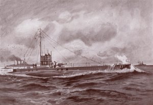 En ubåd på overfladen (litho)