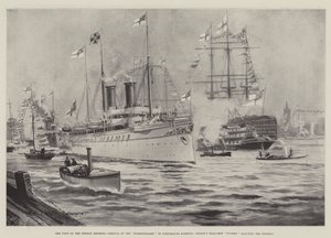 Den tyske kejsers besøg, Hohenzollerns ankomst til havnen i Portsmouth, Nelsons flagskib Victory hilser på kejseren af Charles John de Lacy