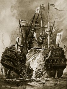 Brændingen af "Regent", 1512, illustration fra "Hutchinson