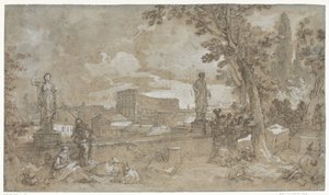 Udsigt over en del af Farnesian Gardens på Palatinerhøjen i Rom af Charles Joseph Natoire