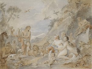 Orpheus charmerer nymferne, dryaderne og dyrene, 1757. af Charles Joseph Natoire