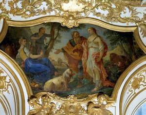 Psyche in the Shepherds Loftsmaleri af Charles Joseph Natoire (Charles-Joseph Natoire af Charles Joseph Natoire
