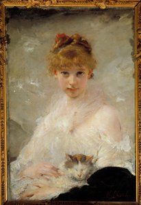 Ung pige med kat maleri af Charles Chaplin (1825-1891) Compiegne fra det 19. århundrede, slottets nationalmuseum