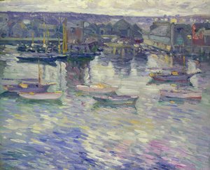 Fortøjede både, ca. 1919 (olie på lærred) af Charles Kaelin