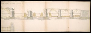 Design af den projekterede bro over Themsen i London, BL Maps C.49.e.76 af Charles Labelye