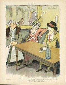 Illustration af Chas-Laborde (1886-1941) i Le Smile, nr. 9, 27/02/13 - Forretning - Restaurantcaféer, Mode, Hat - Amorit, Girighed - Kvinder af Charles Laborde