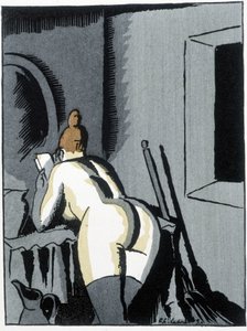 Nøgen kvinde, ryg, læser - i "" Le negre Leonard"" af Pierre Mac Orlan, ill. de Chas. Laborde (Charles Laborde) (1886-1941), udg. af banneret