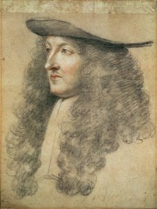 Portræthoved af kong Ludvig XIV, ca. 1663 (sort, rød og hvid kridt på papir)