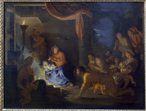 Hyrdernes tilbedelse. (Olie på lærred af Charles Le Brun