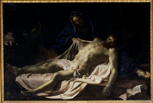 The dead Christ on the knees of the Virgin Pieta. Painting by Charles Lebrundani af Charles Le Brun