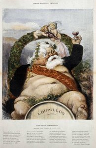 Armand Fallières, vinmager: karikatur af Fallières en Bacchus (Bacco) - i "" le Laughter "" fra oktober 1906 af Charles Leandre