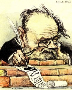 Tegneserie af Emile Zola (1840-1902) skrift, synligt manglende inspiration - Illustration af Charles Leandre i "The Rire"" af Charles Leandre