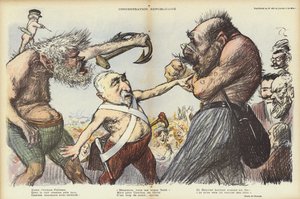 Emile Combes forsøger at holde Camille Pelletan og Maurice Rouvier adskilt, illustration til Le Rire