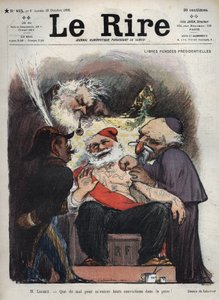 Emile Loubet - Gratis præsidentielle pensioner - hr. Loubet - Det er svært at få deres overbevisning ind i min hud! - (Charles Leandre (1862-1934) håner staten, kirken og hæren ved præsident LOUBETs seng, dækket med makoniske og andre tegn) karisk af Charles Leandre
