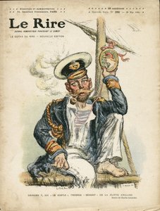 Illustration af Charles Leandre (1862-1934) til forsiden af Le Rire, 28/05/10 - England Storbritannien, Folie, Maritime Marine Seaside, Rygning, Tobak - George V (1865-1936) af Charles Leandre