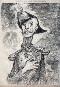 Skuespillerne i den store Dreyfussianske komedie - Portræt af Raoul Le Mouton de Boisdeffre (General de Boisdeffre) (1839 -1919), fransk militær - tegnefilm af Charles Leandre (1862-1934) i "" Le Rire""" 1898 af Charles Leandre