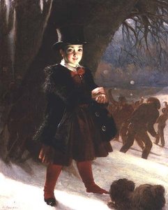 Vender tilbage fra skole, en vinterdag af Charles Lees
