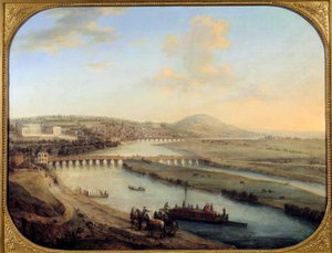Udsigt over Seguin Island, broen over Sevres og Saint Cloud Panorama fra den vestlige del af Paris. Maleri af Charles Grevenbroek (? -1758) 1738 søn. 0,69x0,9 m Paris, musee Carnavalet