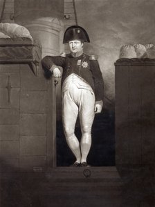 Napoleon Bonaparte på landgangen til HMS Bellerophon efter at have nået Plymouth Sound, august 1815, indgraveret af Charles Turner