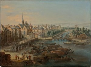 Udsigt over Arsenal, havnen Saint Paul og quai des Célestins i Paris, 1730