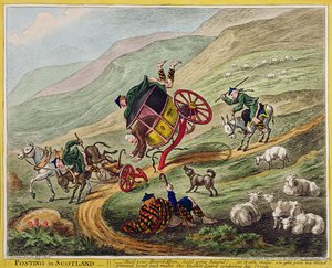 Udstationering i Skotland, udgivet af Hannah Humphrey, 1805 (håndfarvet radering)