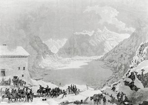 Fransk hær af førstekonsul Napoleon Bonaparte (1769-1821) på Great St Bernard Pass Hospice, 20. maj af Charles Louis Lucien Muller