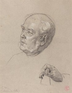 Hoved og hånd på en mand, der kaster terninger af Charles Louis Lucien Muller
