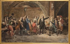 Girondinernes sidste farvel, 31. oktober 1793, i Conciergerie-fængslet - Girondinernes sidste farvel, af Mueller, Charles Louis (1815-1892). Akvarel på papir. Privat samling