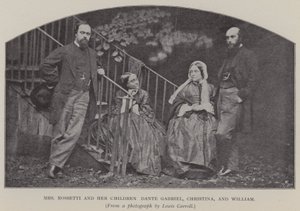 Fru Rossetti og hendes børn Dante Gabriel, Christina og William (s/h-billede) af Charles Lutwidge Dodgson