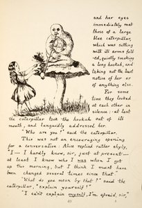 Alice får råd fra Blue Caterpillar, illustration fra Alices Adventures Under Ground, pub. 1886 (faksimile)