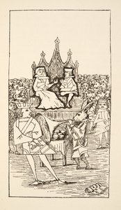 Trial of the Knave of Hearts, illustration fra Alices Adventures Under Ground, pub. 1886 (faksimile) af Charles Lutwidge Dodgson