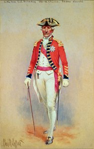 Sir William Howe, øverstbefalende for den britiske hær (1776-78) i fuld påklædning afmonteret