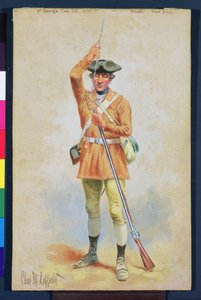 Uniformer of the American Revolution: 1777 Private Field Dress fra 1st Georgia Continental Infantry (gouache og wc på papir) af Charles MacKubin Lefferts