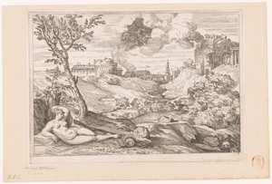 Landskab med Andromeda bevogtet af dragen og Perseus, der flyver i en sky af Charles Macé (attributed to)