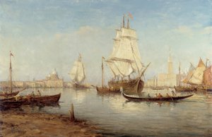 Galeoner og gondoler i San Marco-bassinet (Saint Mark a Venedig) Maleri af Charles Malfroy (1862-1918) Obligatorisk omtale: Samlingsfondens hilsener fra Provence, Marseille af Charles Malfroy